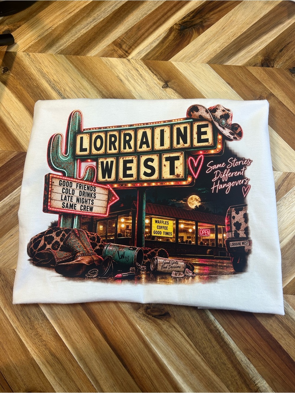 Gildan White Lorraine West Neon Sign Graphic Tee